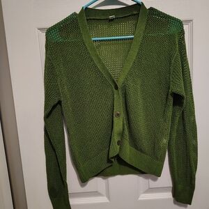 Cute Green Loose Knit Cardigan From Uniqlo